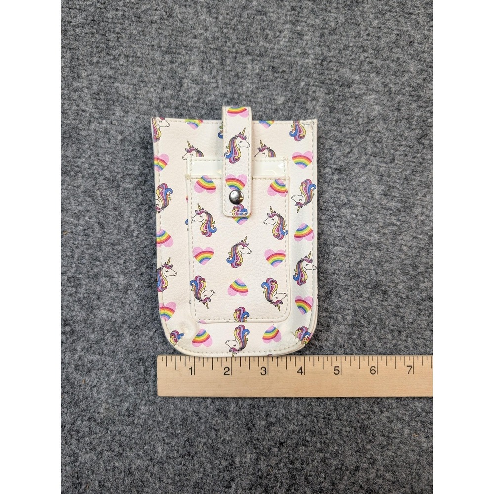 White Faux Leather Unicorn Luggage Tag ID Holder‎ Rainbow Hearts Travel